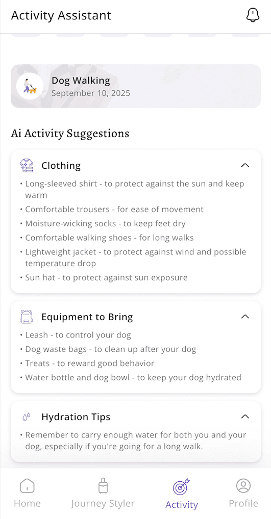 ClimaPal Activity Assistant – Morning Dog Walk recommendations